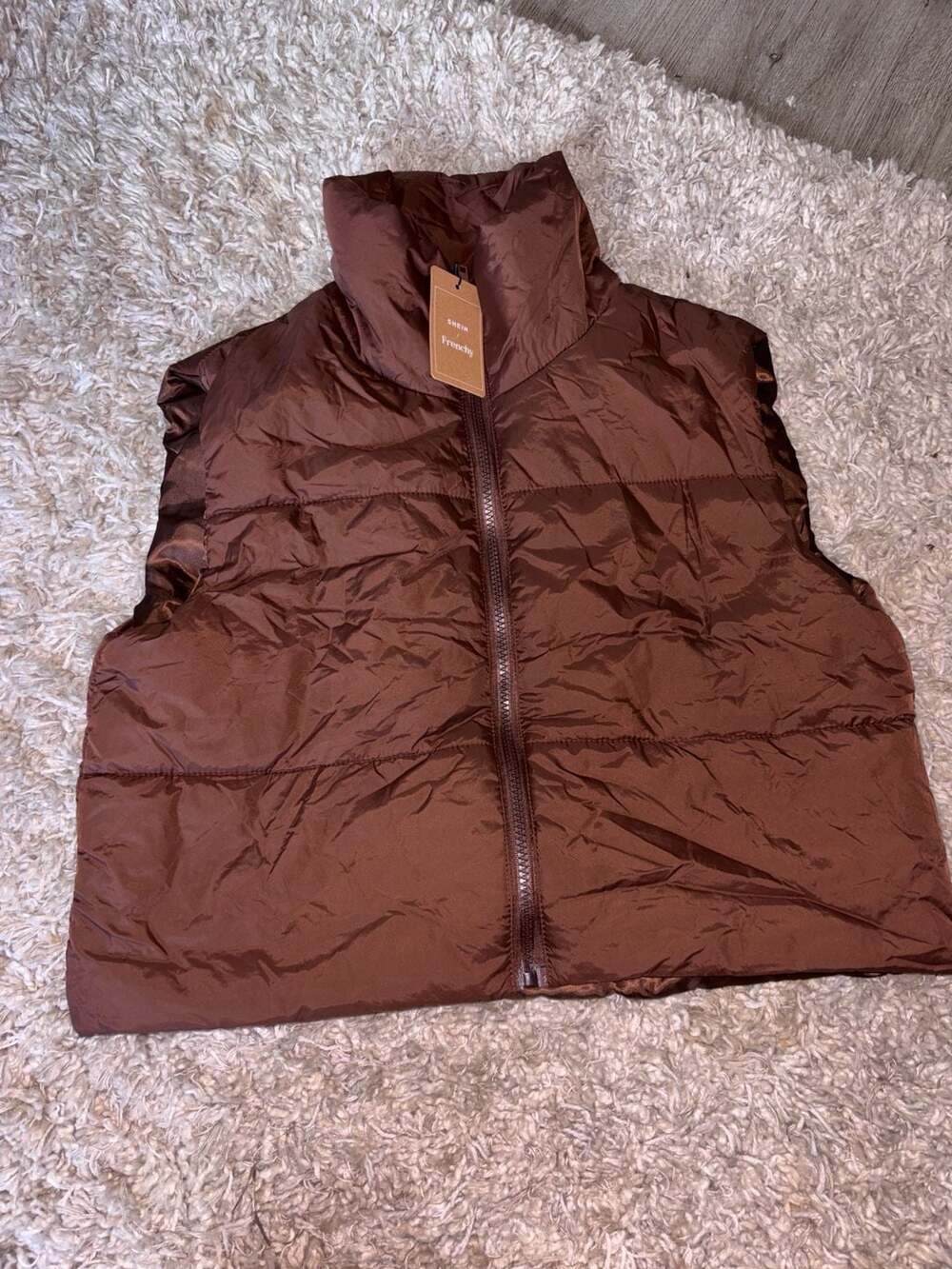 SHEIN Frenchy Chocolate Brown Zip Up Puffer Vest Size M(0035)